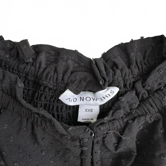 Dobby Dot Blouson Long Ruffle Sleeve Sweetheart Top And Now This Black NWT XXS - Picture 4 of 6